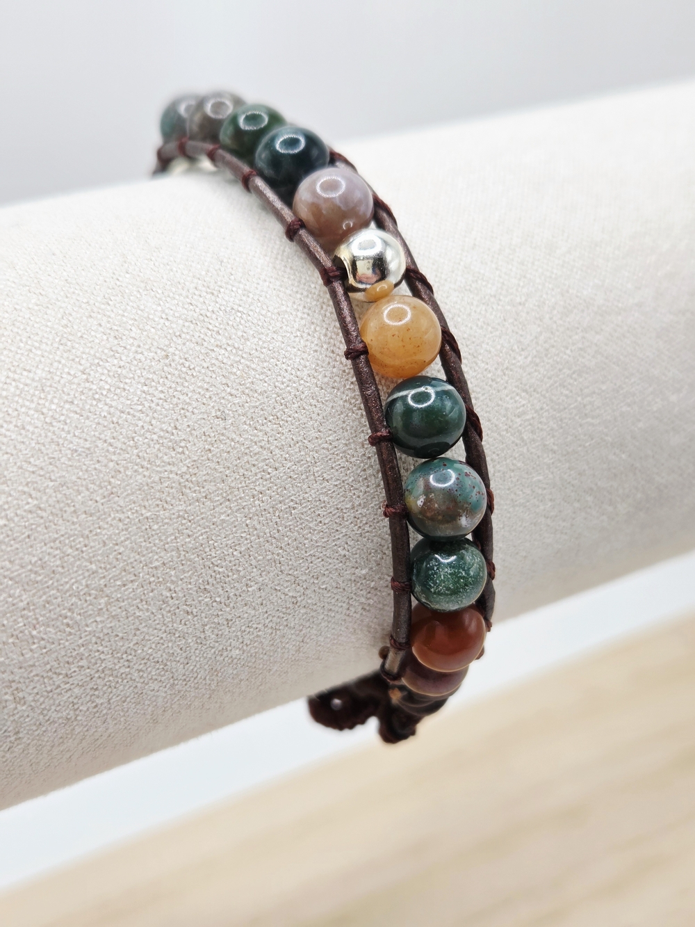 Handmade Multicolor Beaded Chakra Leather Stretchy Bracelet